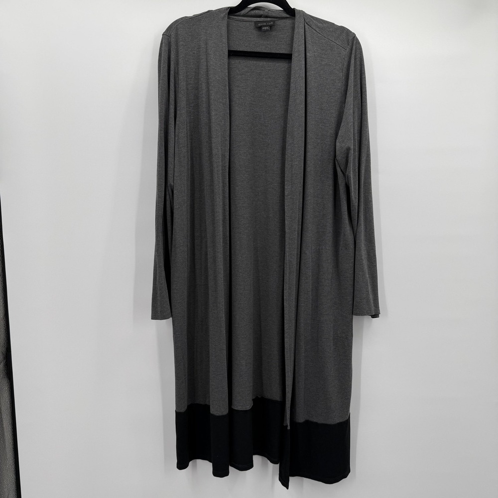 J Jill Cardigan Sweater Womens Large Gray Black Wearever Open Front Duster Knit